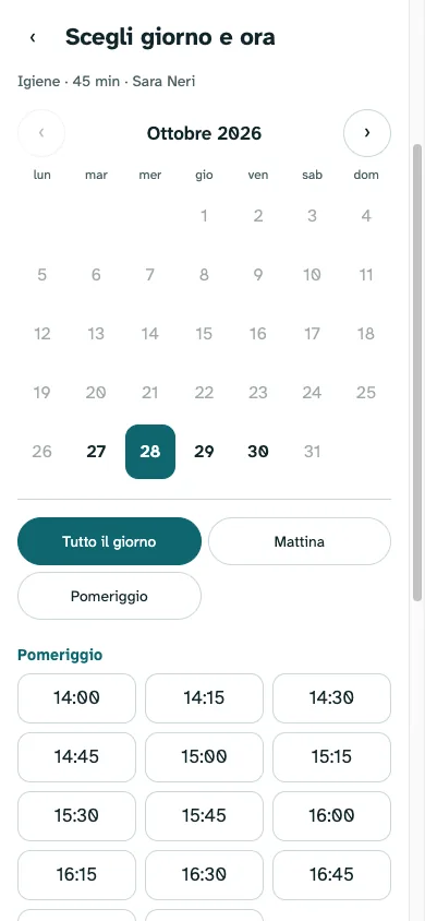 Terzo passo: il giorno e l'ora tra quelli liberi
